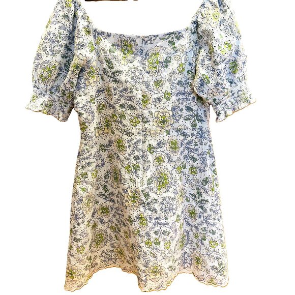 7 for All Mankind Eyelet Floral Puffy Sleeve Mini-Dress - Size L - Picture 3 of 7
